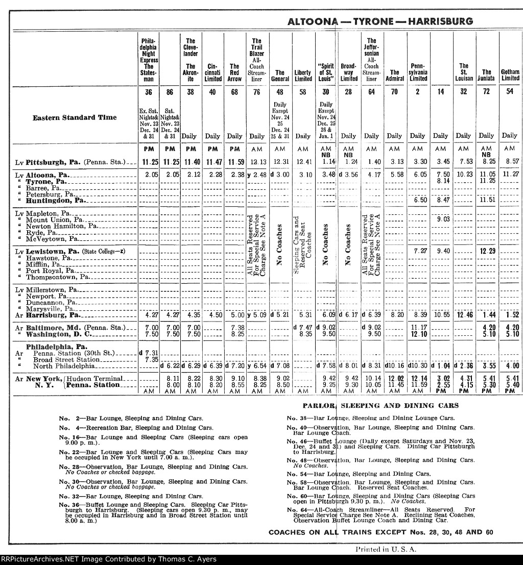 PRR Time Tables: Middle Division, Side A, Frame #1 of 2, 1950